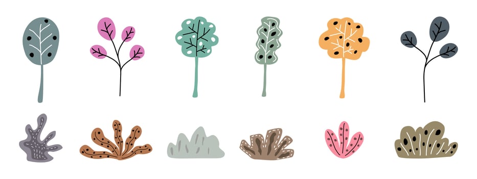 Set of vector leaves and plants doodle style designs