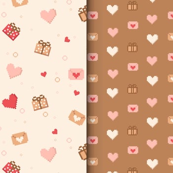 pattern with heart love letter and gift pixel art vector