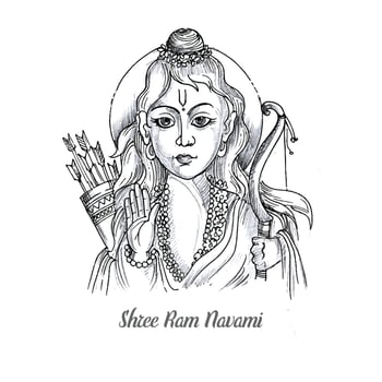 Hand draw sketch lord shri ram navami card background vector