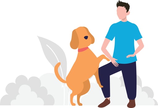 The owner is playing with his dog pet. vector