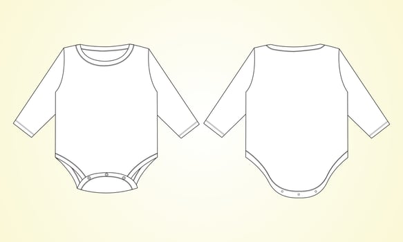 Long Sleeve baby romper Overall technical fashion flat sketch drawing vector illustration template front and back view. Apparel Clothes design Mock up for baby girl. Kids Dress Design Easy editable.