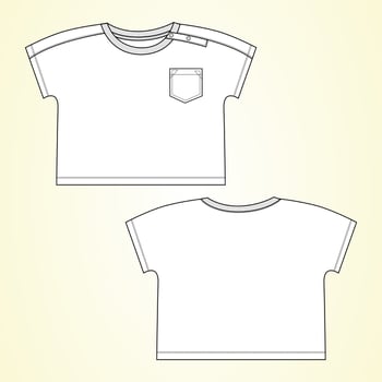 Short sleeve With Pocket T-shirt Technical sketch fashion Flat template for Kids. Vector art illustration Clothing mock up front, back view. Apparel Clothing Dress Design Easy Edit and customizable.