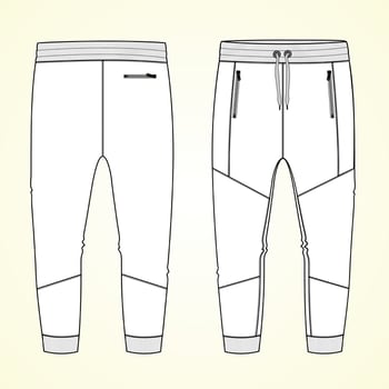 Fleece jersey Sweat pant With Cut and sew technical fashion flat sketch template front and back views. Apparel jogger pants vector illustration mock up for kids and boys. Fashion design drawing CAD.