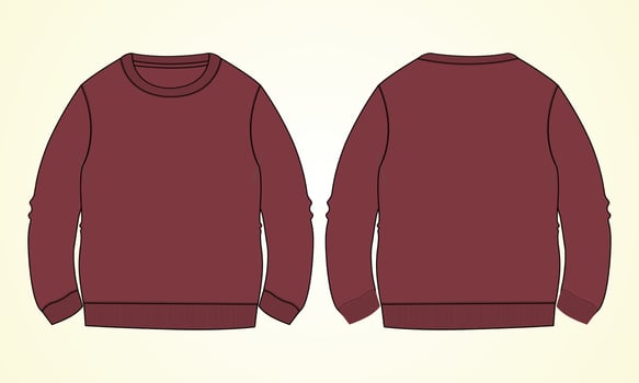 Source text Round neck Long sleeve Sweatshirt overall fashion Flat Sketch technical drawing vector Red Color  template For men's. Dress design mockup CAD illustration.