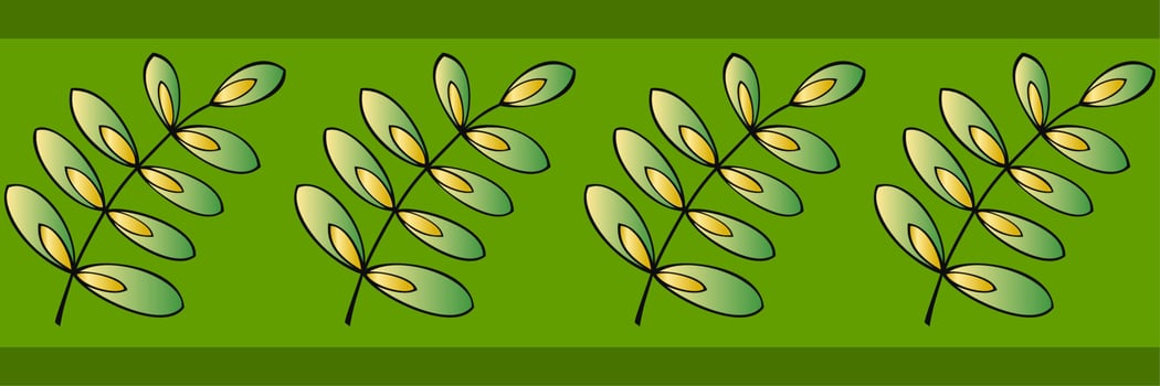 Green border, pattern. Wide ribbon with acacia twigs vector