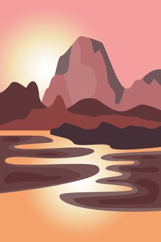 Aesthetic mountain landscape at sunset. Beautiful summer scene vector