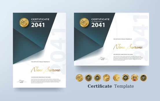 Certificate of appreciation template and vector golden Luxury premium badges