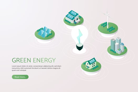 Solar panels solar power house roof and windmill Clean energy Green industrial vector