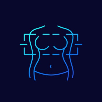 mammography, breast scan line vector icon