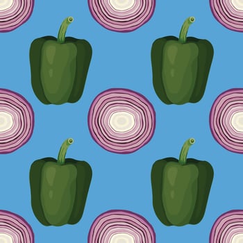 green pepper and onion hand draw vegetable seamless pattern design vector
