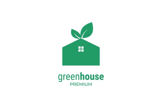 Flat green house logo design vector template