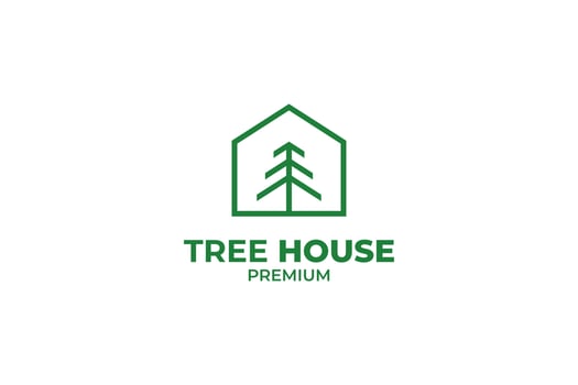 Flat house logo with tree vector template design