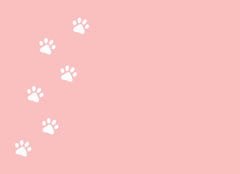 White paw footprints of dog or cat, seamless pattern. Cute children s, baby background, print on textile, fabric, wallpaper. Vector illustration on pink background