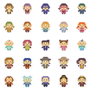 8 bit pixel Character people vector illustrator colection