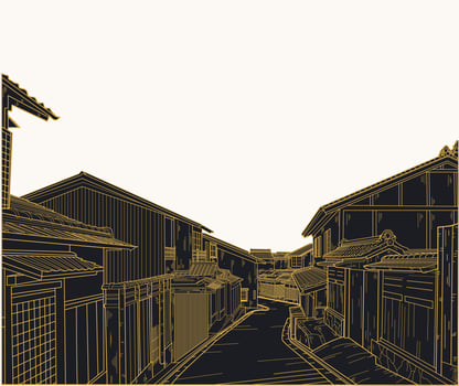 famous building line art, japan village building vector design.