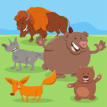cartoon happy wild animal characters group vector