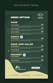 Elegance green restaurant menu template design. vector