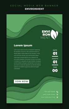 Poster template in portrait with green paper cut background for environment design vector