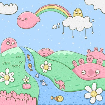 Hand Drawn Doodle Spring. Children Illustration. vector