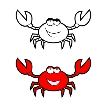 Crab character smiling with big claws on white. vector