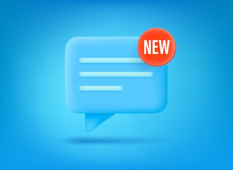 Blue chat bubble on blue background. 3d vector illustration