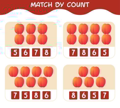 Match by count of cartoon nectarines. Match and count game. Educational game for pre shool years kids and toddlers vector