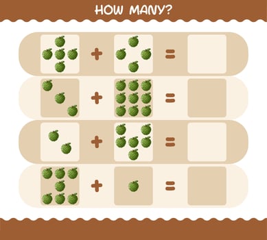 How many cartoon custard apple. Counting game. Educational game for pre shool years kids and toddlers vector