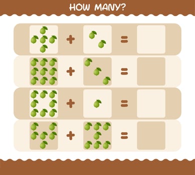 How many cartoon guava. Counting game. Educational game for pre shool years kids and toddlers vector