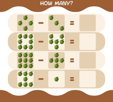 How many cartoon custard apple. Counting game. Educational game for pre shool years kids and toddlers vector