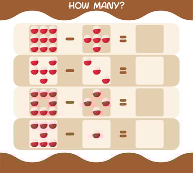 How many cartoon lychee. Counting game. Educational game for pre shool years kids and toddlers vector