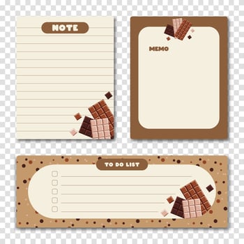 Cute memo template. A collection of striped notes, blank notebooks. Template for agenda, schedule, planners, checklists, notebooks, cards and other stationery. Vector illustration