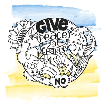 A symbol of peace with lettering and doodle elements. A hand-drawn doodle. Give peace a chance. No war in Ukraine. vector