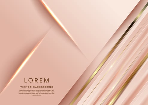 Abstract 3d template rose gold background with gold lines diagonal sparking with copy space for text. Luxury style. vector