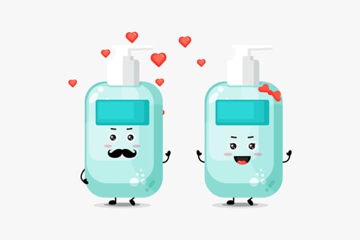 Cute hand sanitiser character fall in love vector