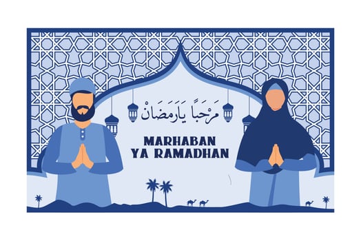 Beautiful backgrounds for Ramadan greetings and text of marhaban ya ramadhan means welcome to the ramadan month vector