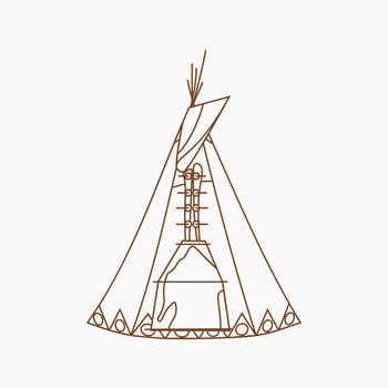 Editable Vector of Isolated Front View Native American Tent Illustration in Outline Style for Traditional Culture and History Related Design