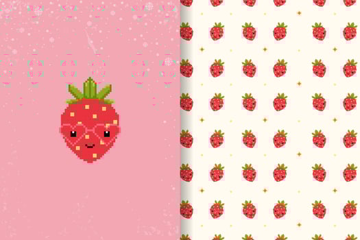 strawberry pattern pixel art vector