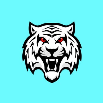 Template logo head face white tiger with red eyes vector