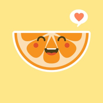 cute and kawaii Cartoon character orange. Healthy Happy Organic Fruit Character Illustration. Citrus fruits that are high in vitamin C. Sour, helping to feel fresh. vector