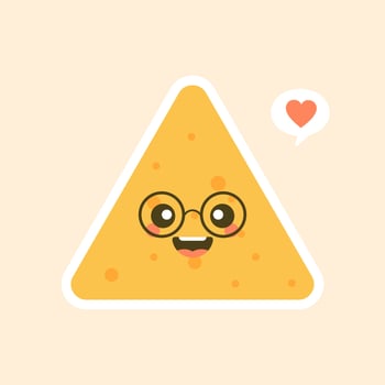 Cute and kawaii cartoon Happy Tortilla Chip Character. Nachos character Vector Illustration