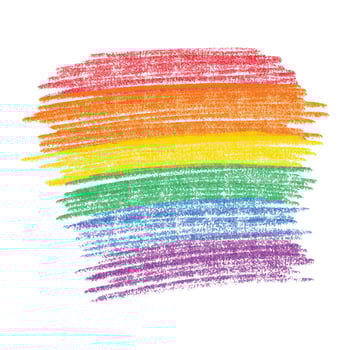 Rainbow hand drawn pencil crayon textured scribble background isolated on white background. LGBTQ gay pride flag colors lines, vector