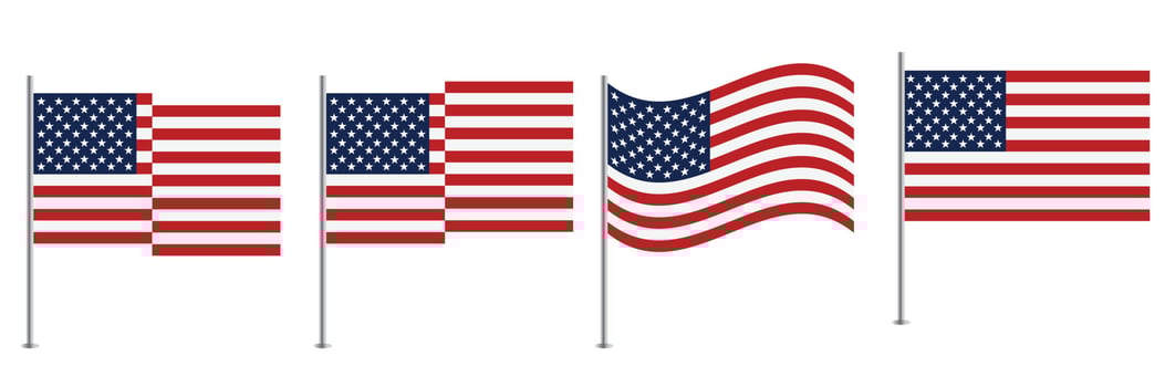 USA flag vector illustration set.  American flag national sign isolated.  flag of the United States. USA  vector illustration. eps 10 vector. Set of American flag. Icon. US, USA, America.
