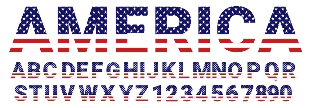 USA National Flag stylized flat Font. vector