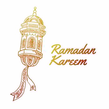 ramadan kareem with lantern hand drawn style vector