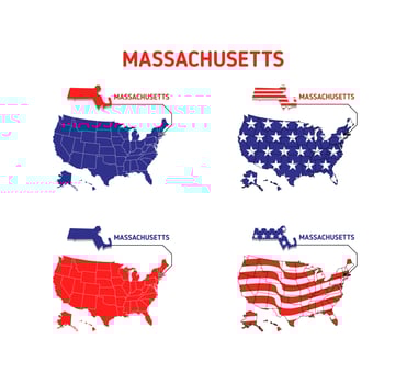 Massachusetts map with usa flag design illustration vector