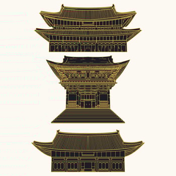 line art of temple building in asia vector