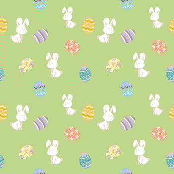 Seamless Background Bunny And Eggs Green Background Painted Easter Festival vector