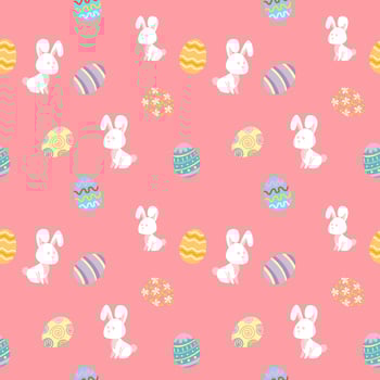 Seamless Background Bunny And Eggs Painted Easter Festival Pink Background vector