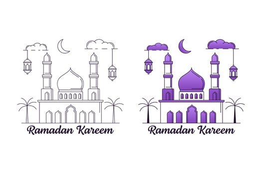 Ramadan kareem vector design illustration monoline or line art style