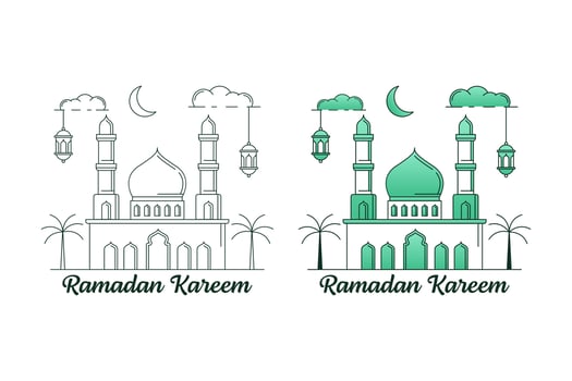 Ramadan kareem vector design illustration monoline or line art style